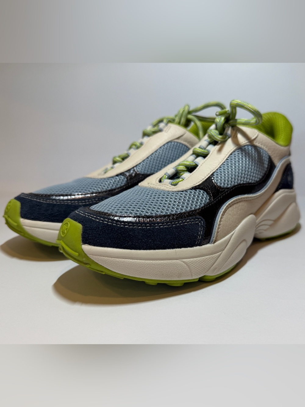 Micheal Kors Katrina Mixed-media Trainer Running Sneakers Pale Blue Lace Up